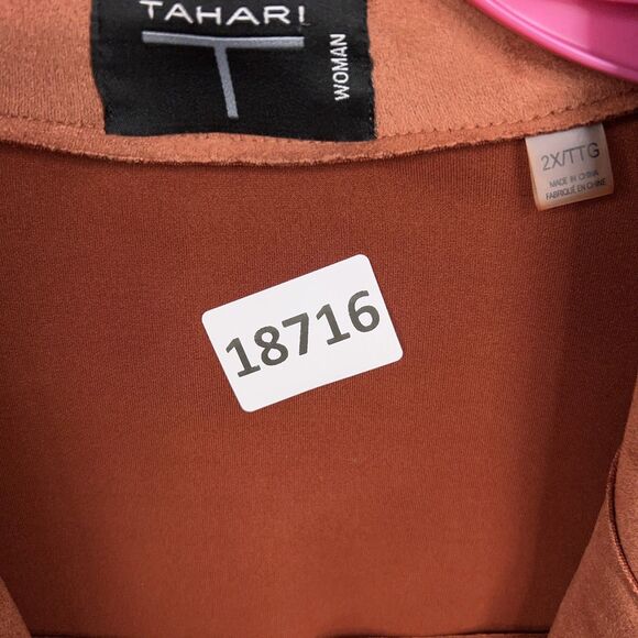 Tahari Jacket Womens 2X Brown Faux Suede Open Soft Minimal Quiet Luxury Autumn - Picture 14 of 14